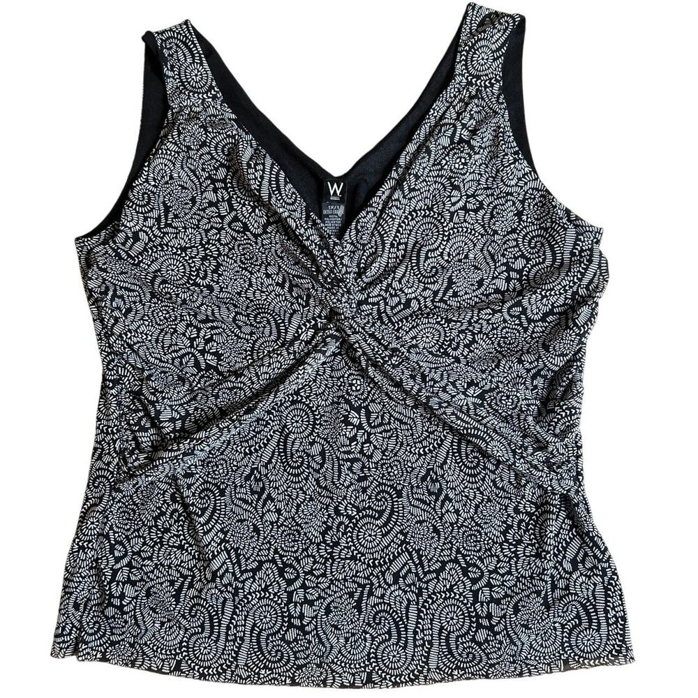 Vintage Women’s Y2K JCPenney Babydoll Black Tie Top XL Patterned